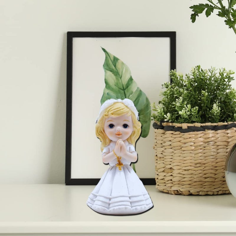 Comfy Hour First Holy Communion Gift for Girls - Praying Girl Figurine with Rosary - 6.7 Inch Catholic Religious Keepsake for Baptism, Confirmation, Christening - Hand-Painted Resin Statue - Image 4